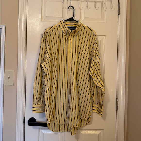 Polo by Ralph Lauren Yellow and Navy Striped Shirt 100% Cotton Size 16.5 - Picture 1 of 10